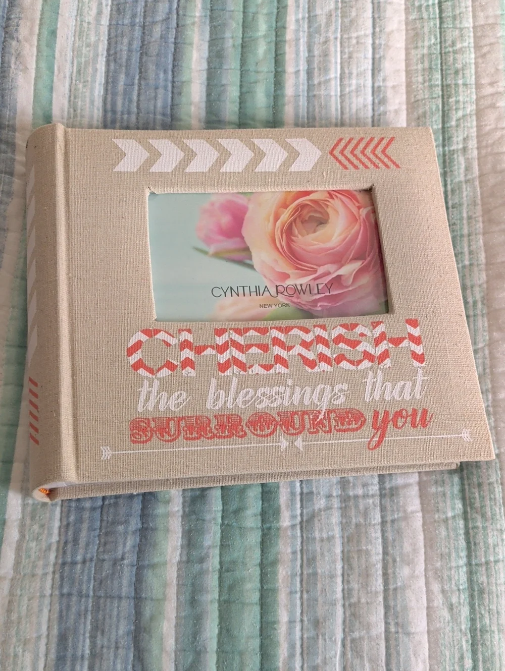 Cynthia Rowley Linen Photo Album in Beige with Coral and White Accents
